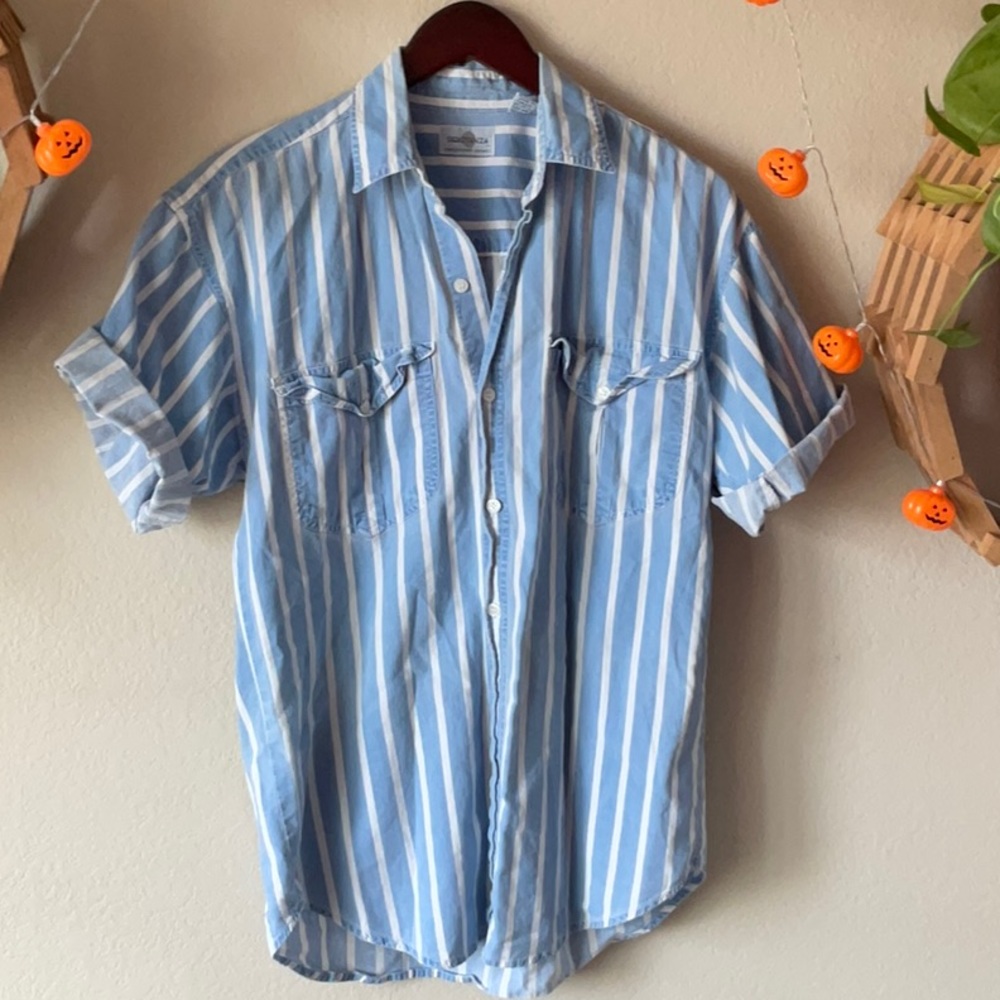 Blue and White Striped Button Up